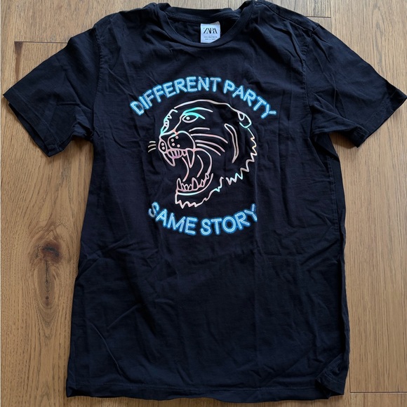 Zara Other - Zara unisex S Black graphic tee tshirt with Neon rave Panther tiger